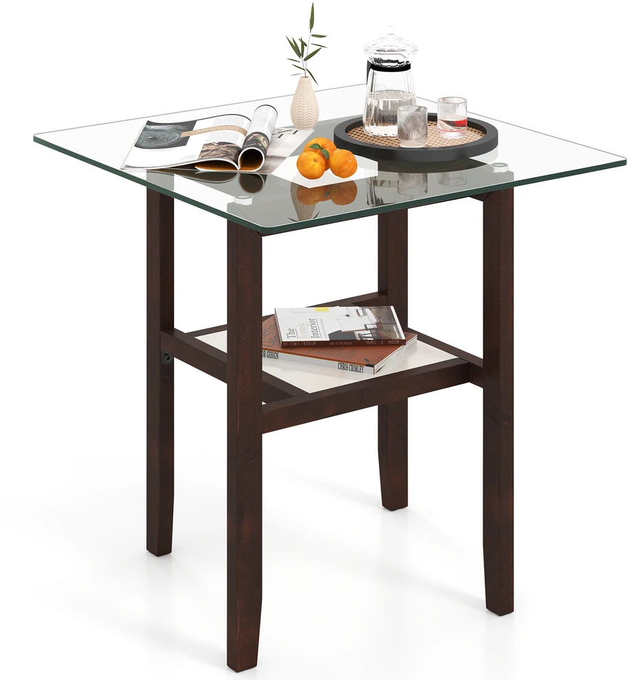 Promotion Kavos staliukas, 2 aukštų, kvadratinis stiklinis, rudas, 61 cm