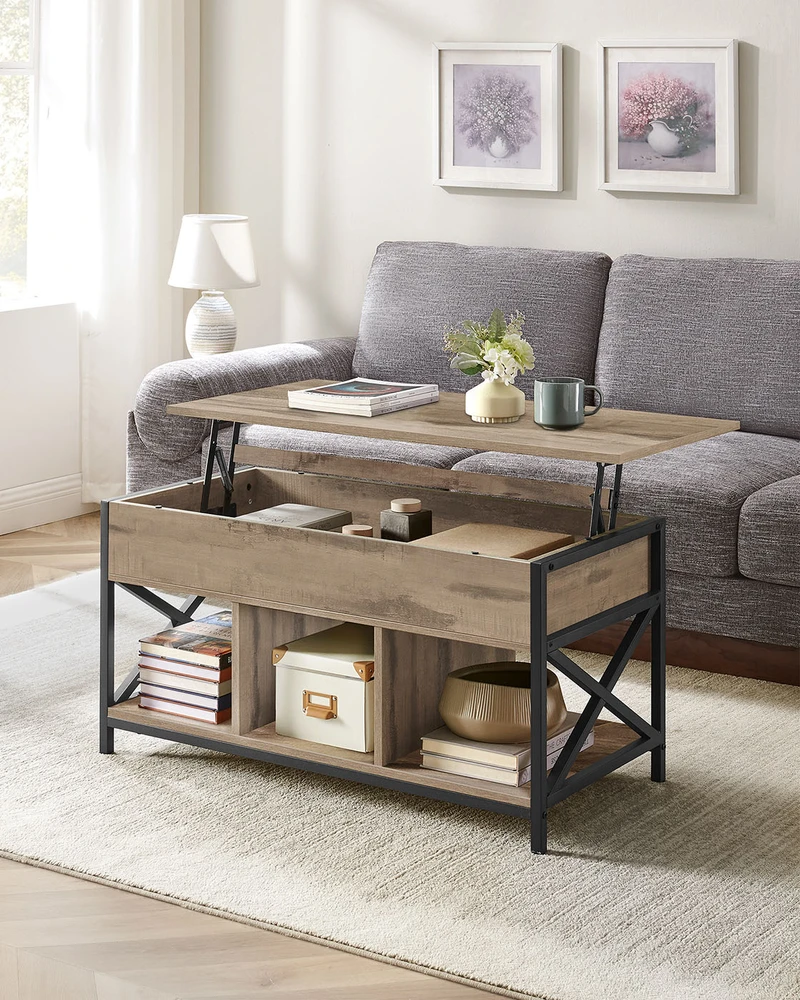 Songmics Kavos staliukas, reguliuojamo aukščio, 50 x 100 x 46,5–62 cm, kupranugario rudos ir juodos spalvos