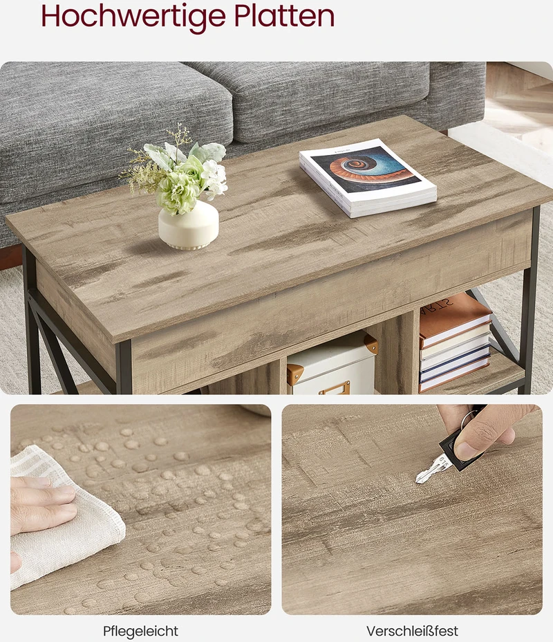Songmics Kavos staliukas, reguliuojamo aukščio, 50 x 100 x 46,5–62 cm, kupranugario rudos ir juodos spalvos