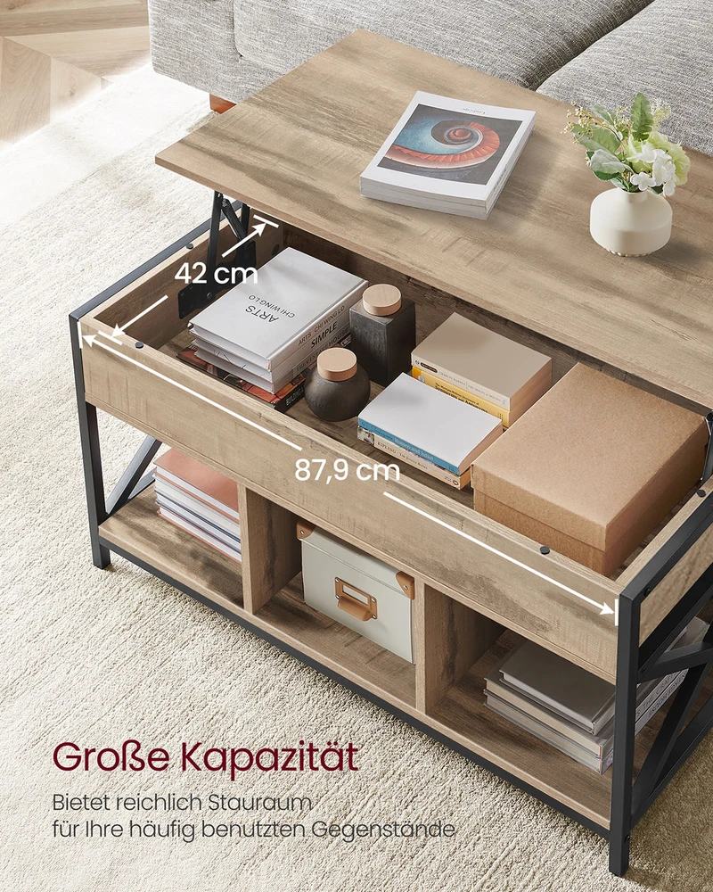 Songmics Kavos staliukas, reguliuojamo aukščio, 50 x 100 x 46,5–62 cm, kupranugario rudos ir juodos spalvos