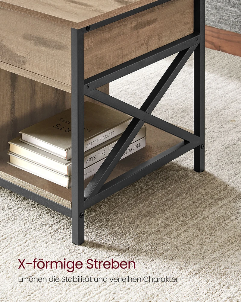 Songmics Kavos staliukas, reguliuojamo aukščio, 50 x 100 x 46,5–62 cm, kupranugario rudos ir juodos spalvos