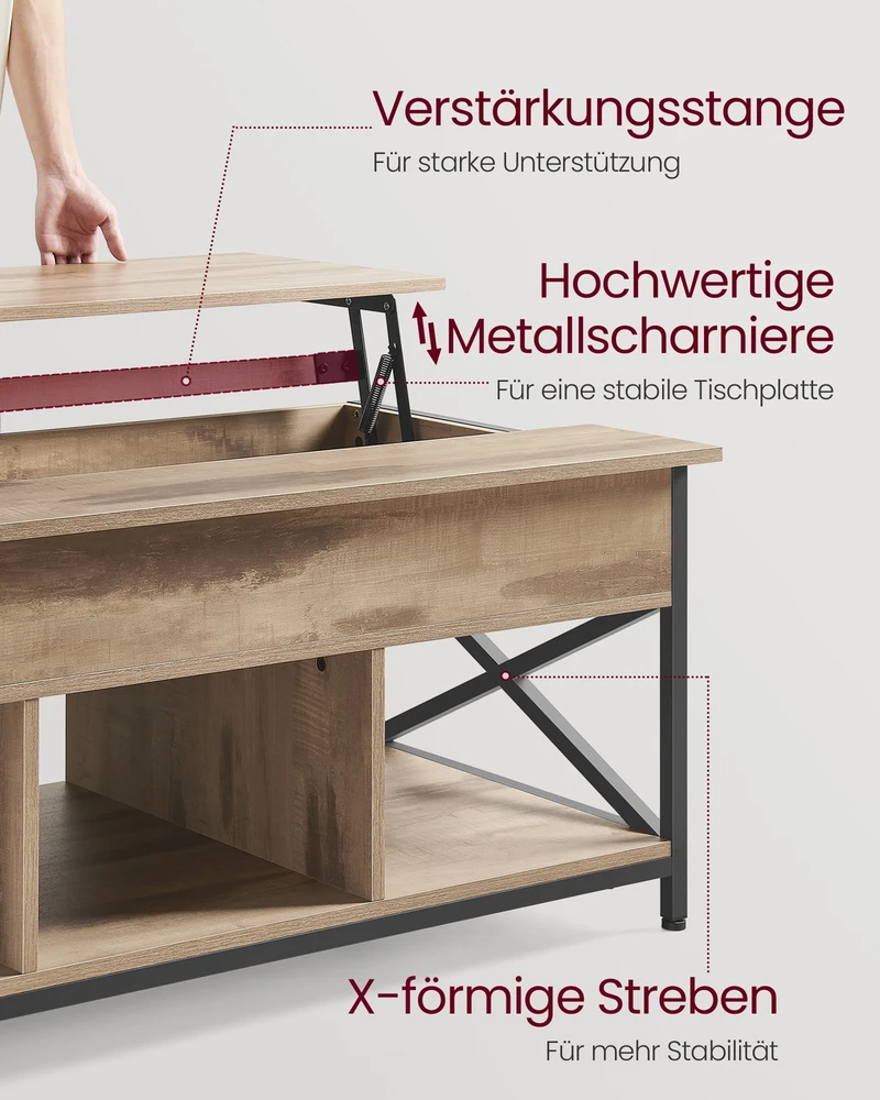 Songmics Kavos staliukas su atvira ir paslėpta daiktų laikymo vieta, 60 x 120 x (48–62) cm, rudas-juodas