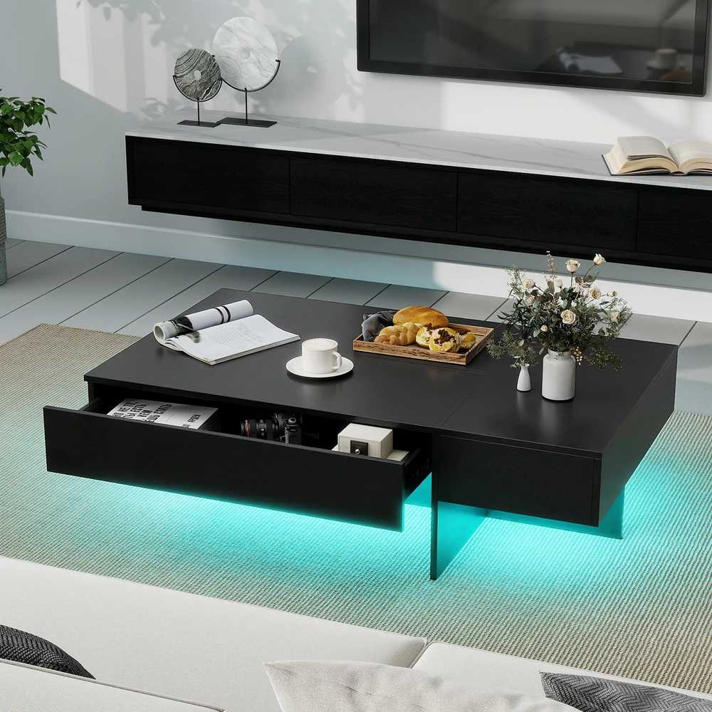 Promotion Kavos staliukas su LED apšvietimu, 3 stalčiais, juodas spalvos
