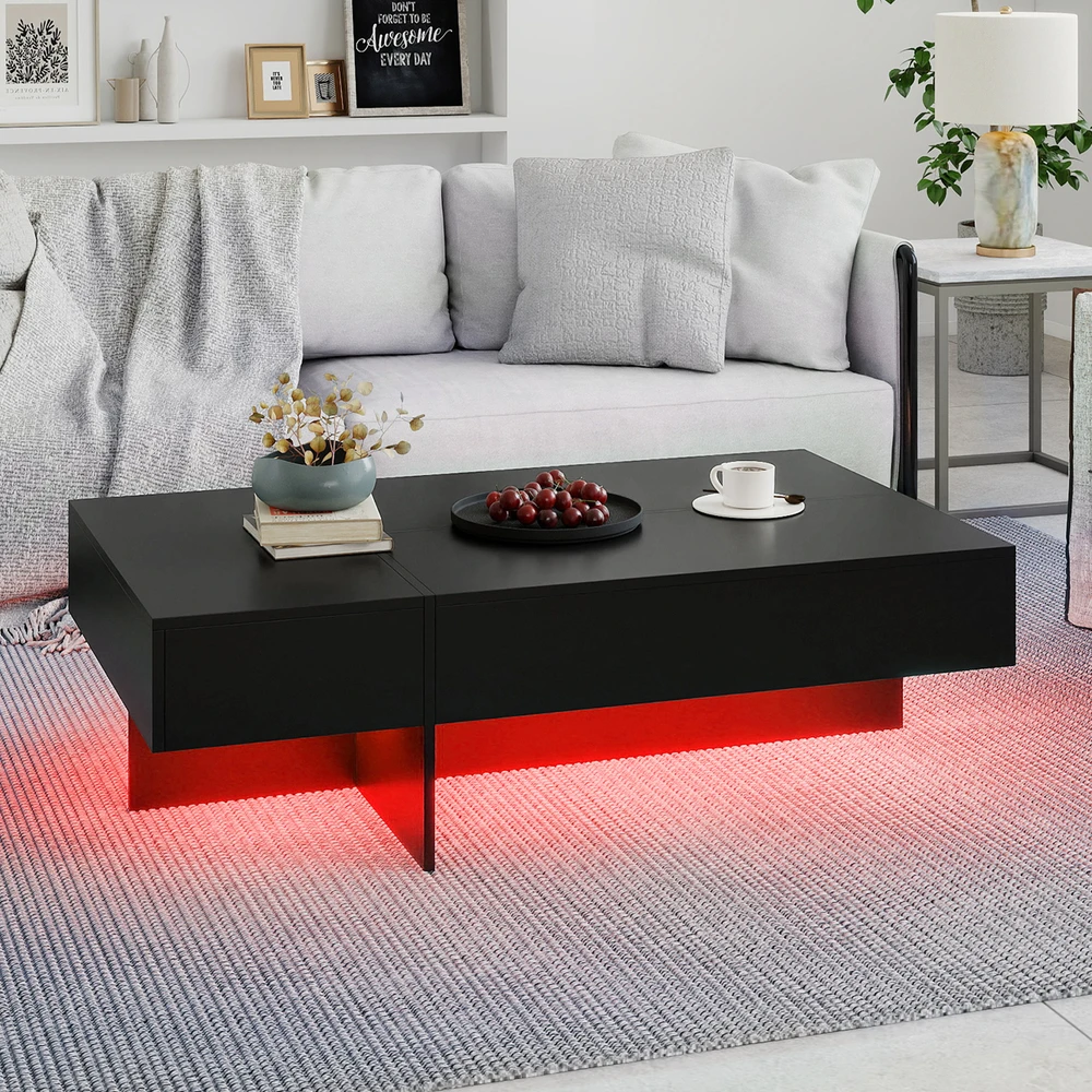 Promotion Kavos staliukas su LED apšvietimu, 3 stalčiais, juodas spalvos