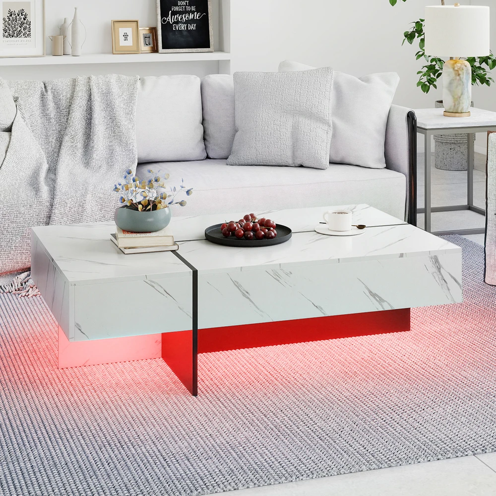 Promotion Kavos staliukas su LED apšvietimu, 3 stalčiais, baltas spalvos