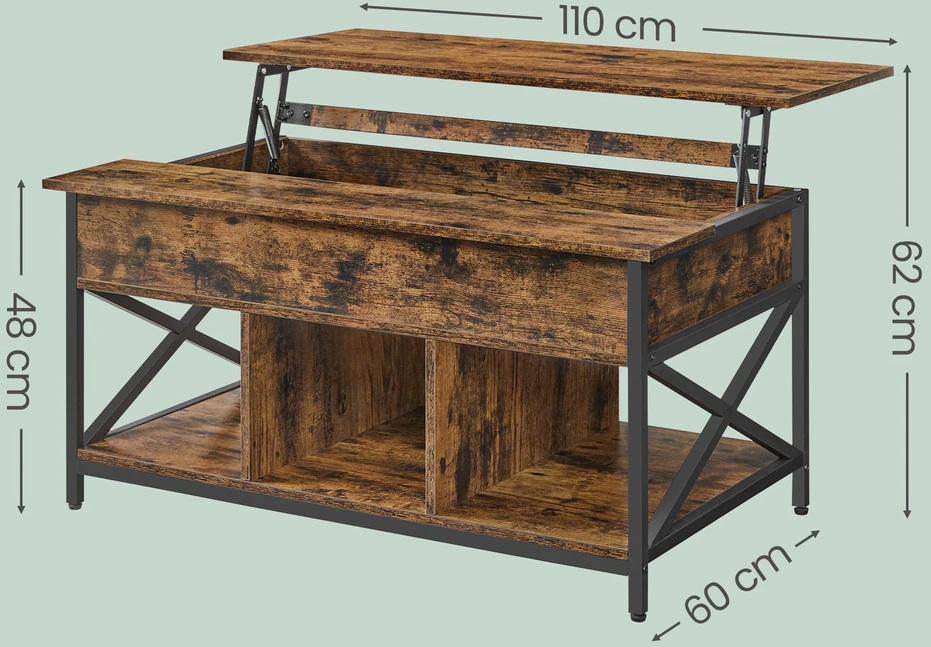 Koduva Kavos staliukas su reguliuojamu stalviršiu, ruda-juoda, 60 x 100 x 48-62 cm