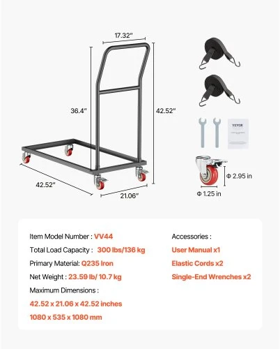 VEVOR Kėdžių vežimėlis VV44, 25 kėdėms, 136 kg, matinė juoda, 108 x 54 x 108 cm
