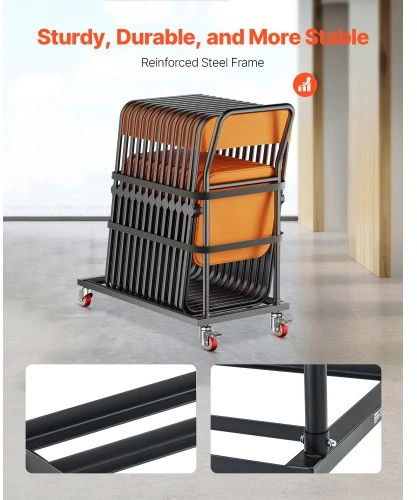 VEVOR Kėdžių vežimėlis VV44, 25 kėdėms, 136 kg, matinė juoda, 108 x 54 x 108 cm