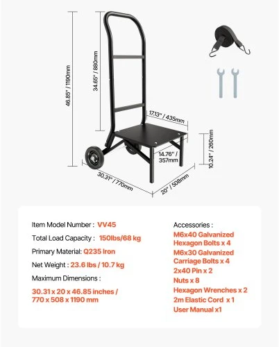 Koduva Kėdžių vežimėlis VEVOR VV45, matinis juodas, 77 x 51 x 119 cm, iki 10 kėdžių