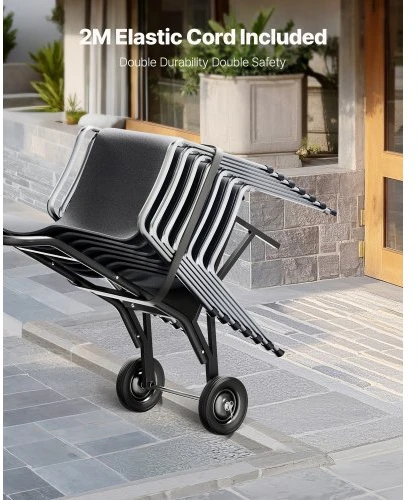 Koduva Kėdžių vežimėlis VEVOR VV45, matinis juodas, 77 x 51 x 119 cm, iki 10 kėdžių