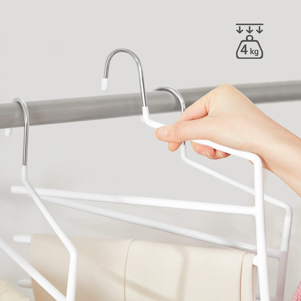 Koduva Kelnių pakabos, 4 vnt. rinkinys, po 5 kelnes vienai pakabai, metalas su PVC danga, baltos