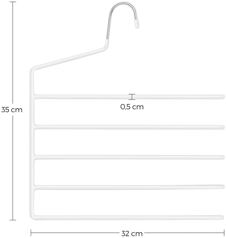 Koduva Kelnių pakabos, 4 vnt. rinkinys, po 5 kelnes vienai pakabai, metalas su PVC danga, baltos