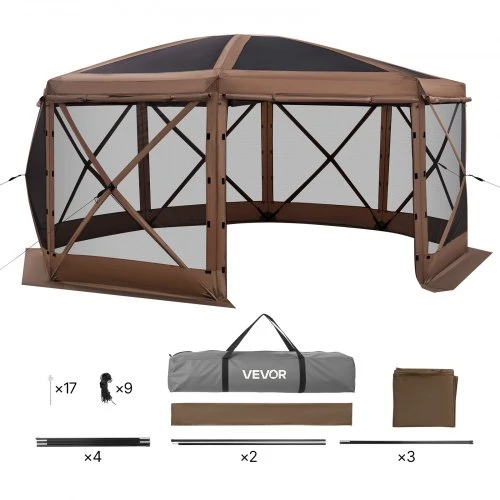 Koduva Kempingo pavėsinė su tinkleliu VEVOR, ruda, 4,57 x 4,57 x 2,2 m, 12-15 asmenų