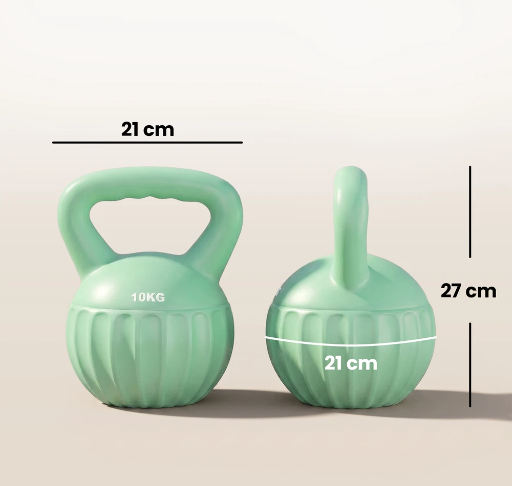 Virdulys Aosom Kettlebell 10 kg, žalia, plastikas, smėlio užpildas, 21 x 21 x 27 cm