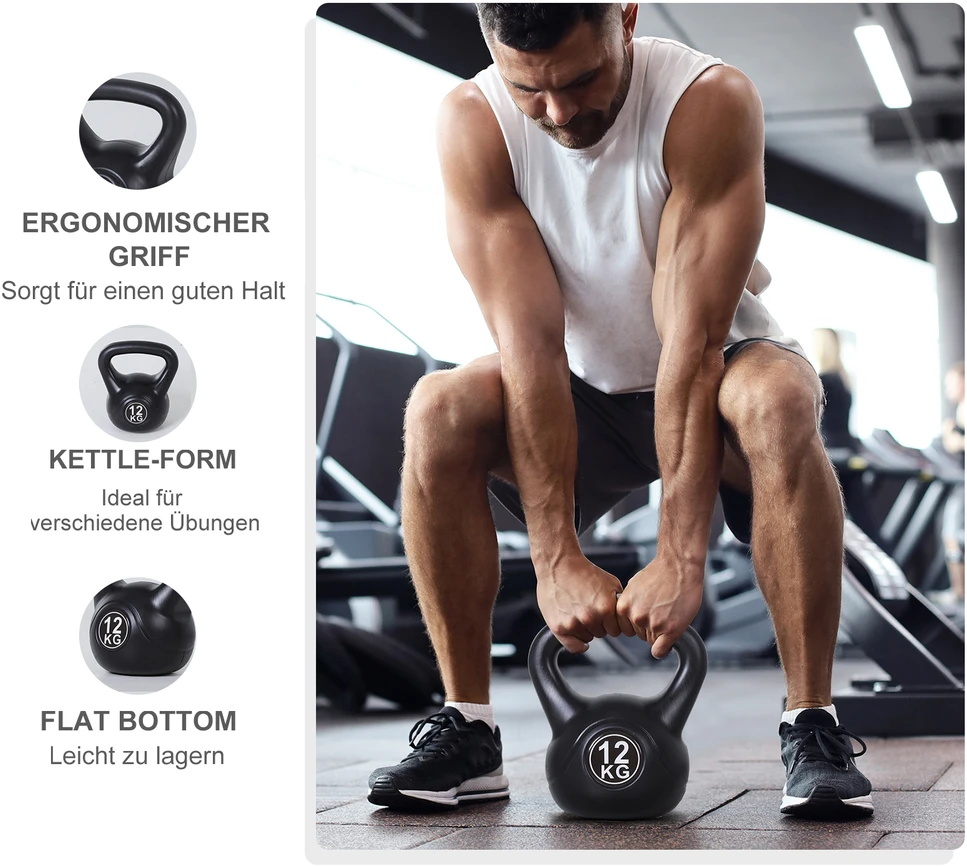 Virdulys Aosom Kettlebell 12 kg, juoda, plastikas, smėlio užpildas