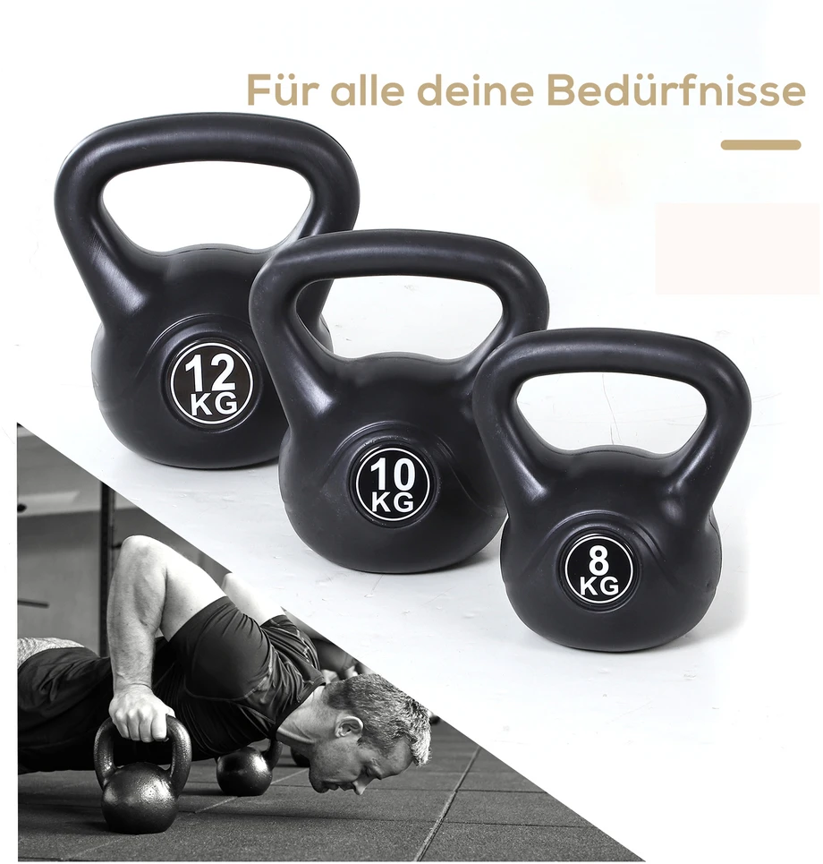 Virdulys Aosom Kettlebell 12 kg, juoda, plastikas, smėlio užpildas