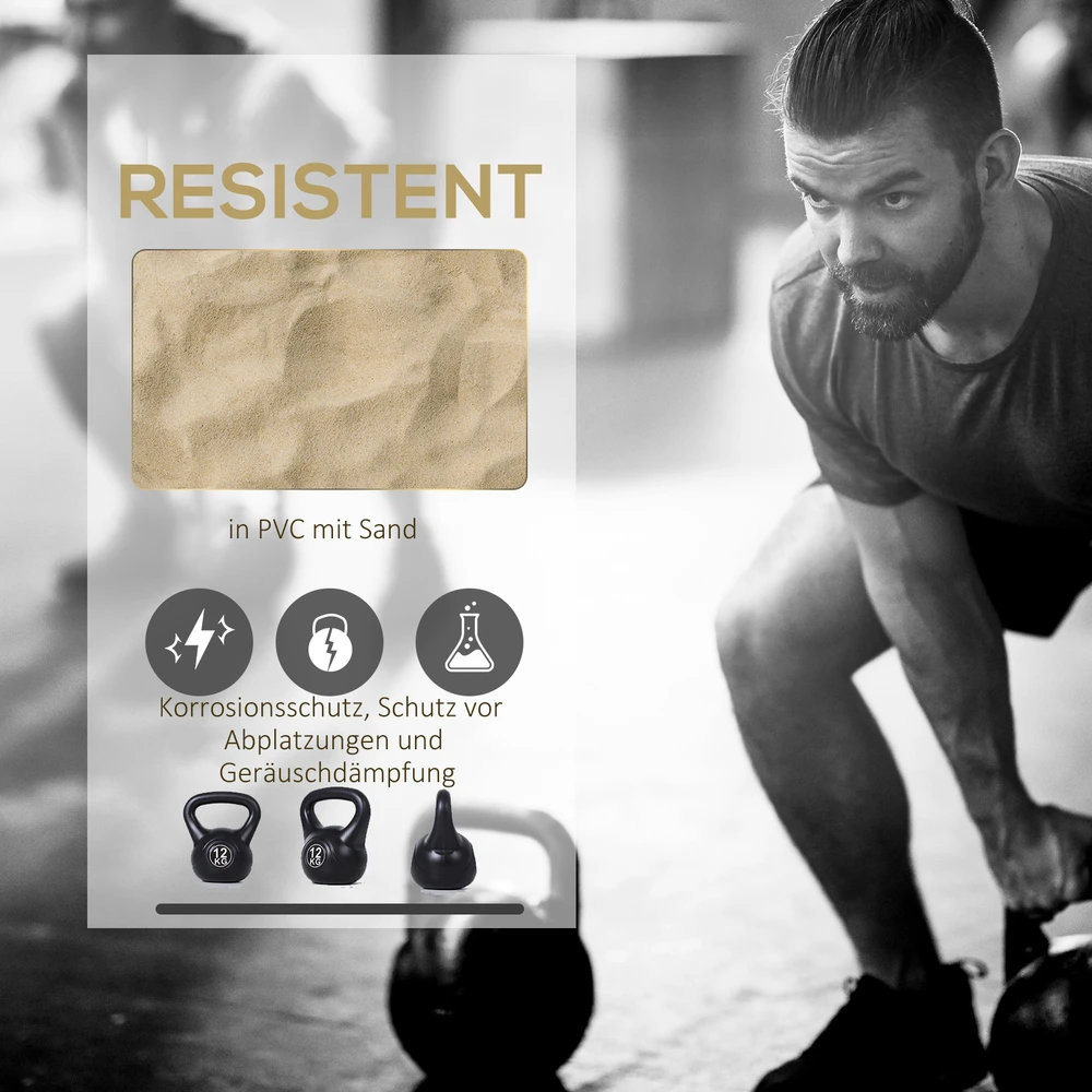 Virdulys Aosom Kettlebell 12 kg, juoda, plastikas, smėlio užpildas