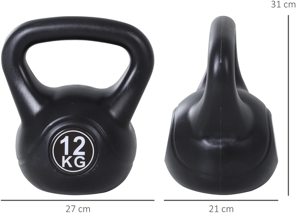 Virdulys Aosom Kettlebell 12 kg, juoda, plastikas, smėlio užpildas