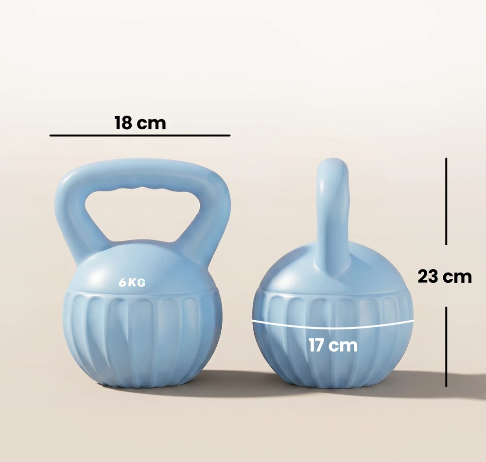 Virdulys Aosom Kettlebell 6kg, mėlyna, plastikas, smėlio užpildas, 17 x 17 x 23 cm