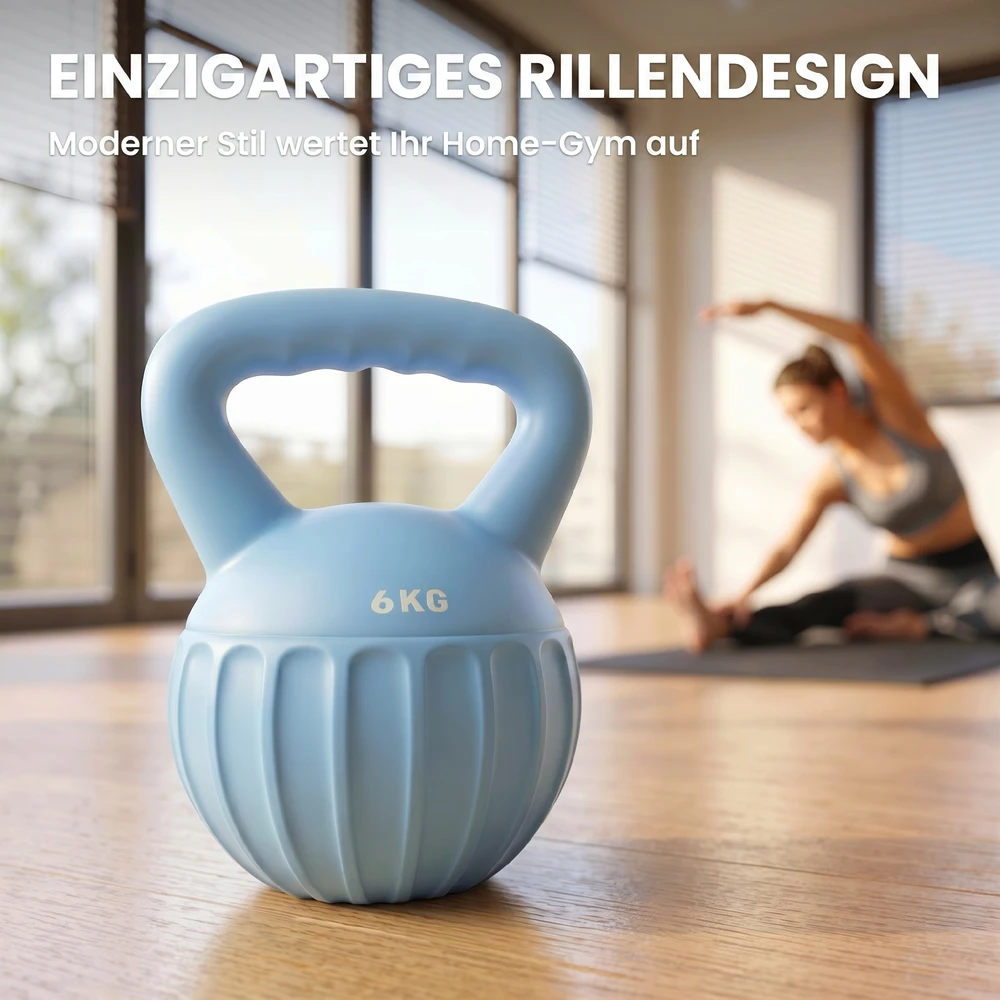 Virdulys Aosom Kettlebell 6kg, mėlyna, plastikas, smėlio užpildas, 17 x 17 x 23 cm