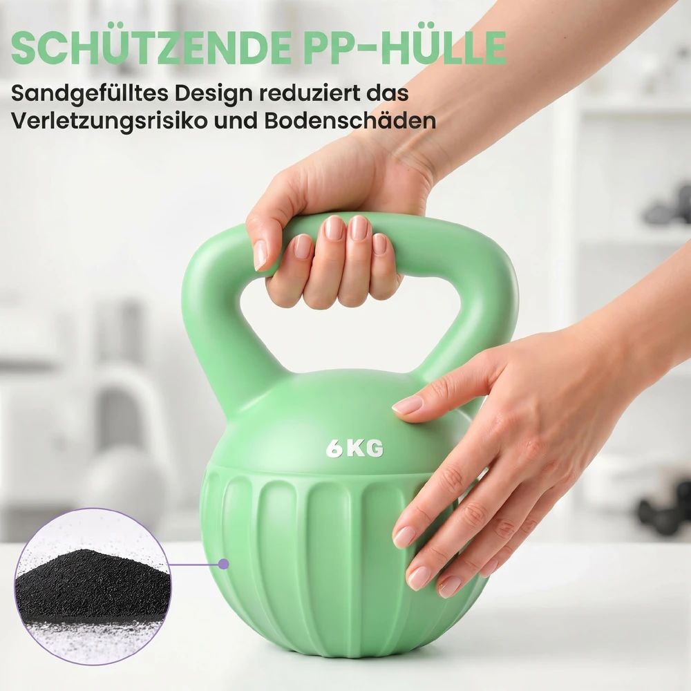 Virdulys Aosom Kettlebell 6kg, žalia, 17 x 17 x 23 cm