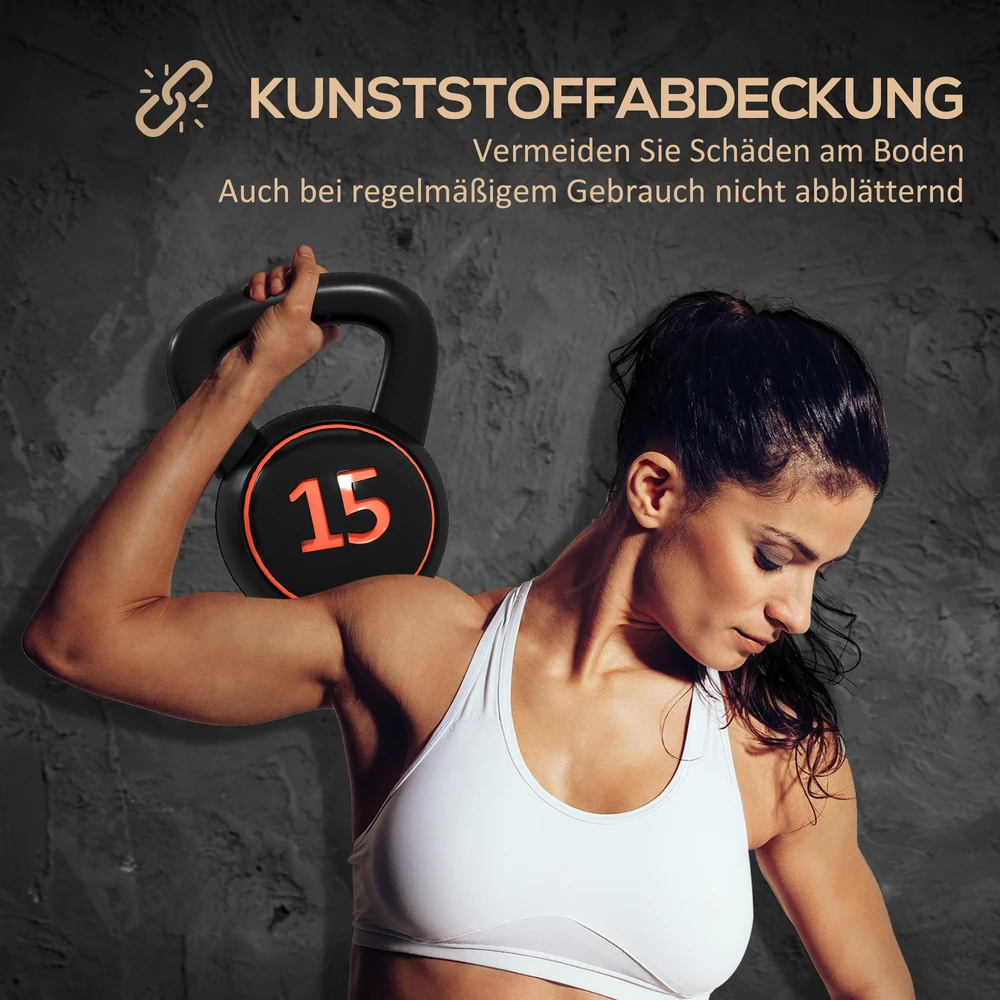 Virdulys Aosom Kettlebell rinkinys, 3 vnt., 2,2kg / 4,5kg / 6,8kg, juodas