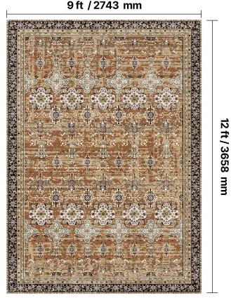 VEVOR Kilimas, vintažinis, ruda žalia, 274 x 366 cm