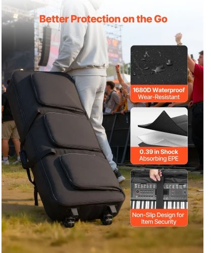 VEVOR Klavišinių instrumentų dėklas 88 klavišams, 104 x 43 x 13 cm, su ratukais