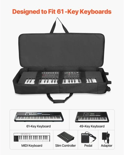 VEVOR Klavišinių instrumentų dėklas 88 klavišams, 104 x 43 x 13 cm, su ratukais