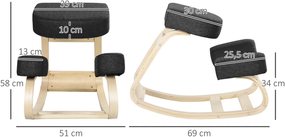 Aosom Kneeling chair ergonomiška kelių kėdė, juoda, 120 kg