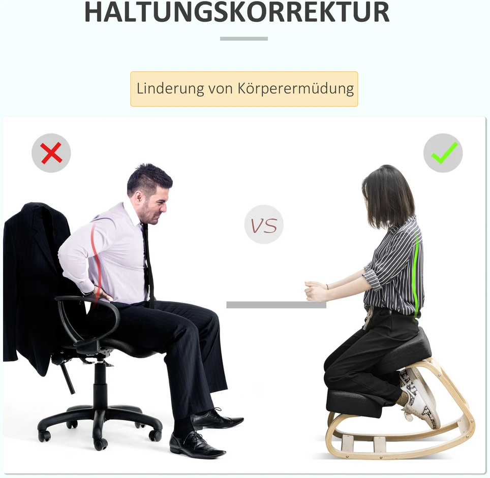 Aosom Kneeling chair ergonomiška kelių kėdė, juoda, 120 kg