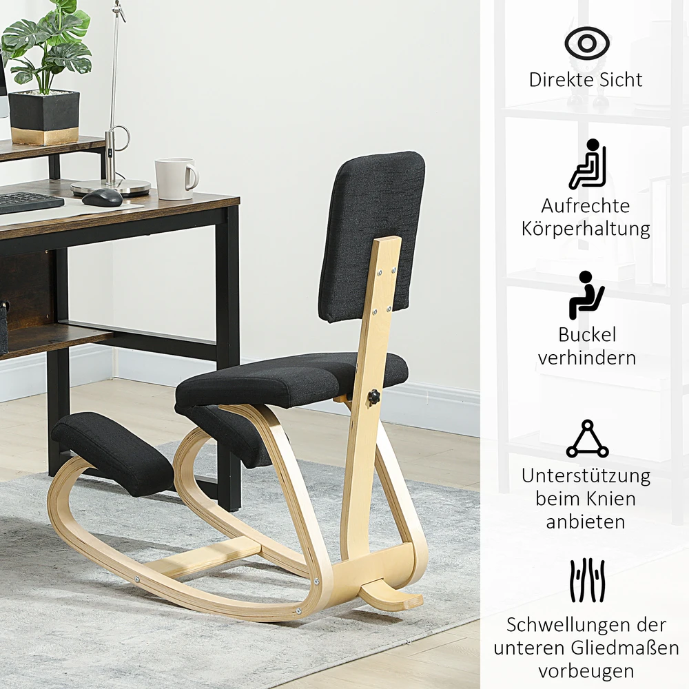 Aosom Kneeling chair juodas, beržo mediena, 120 kg
