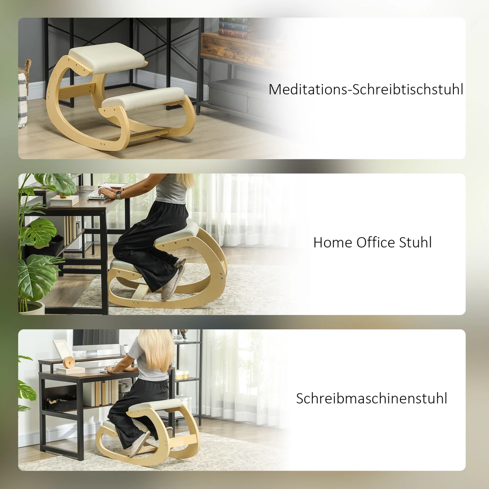 Aosom Kneeling chair namų biurui, kreminė balta, 55 x 85 x 55 cm