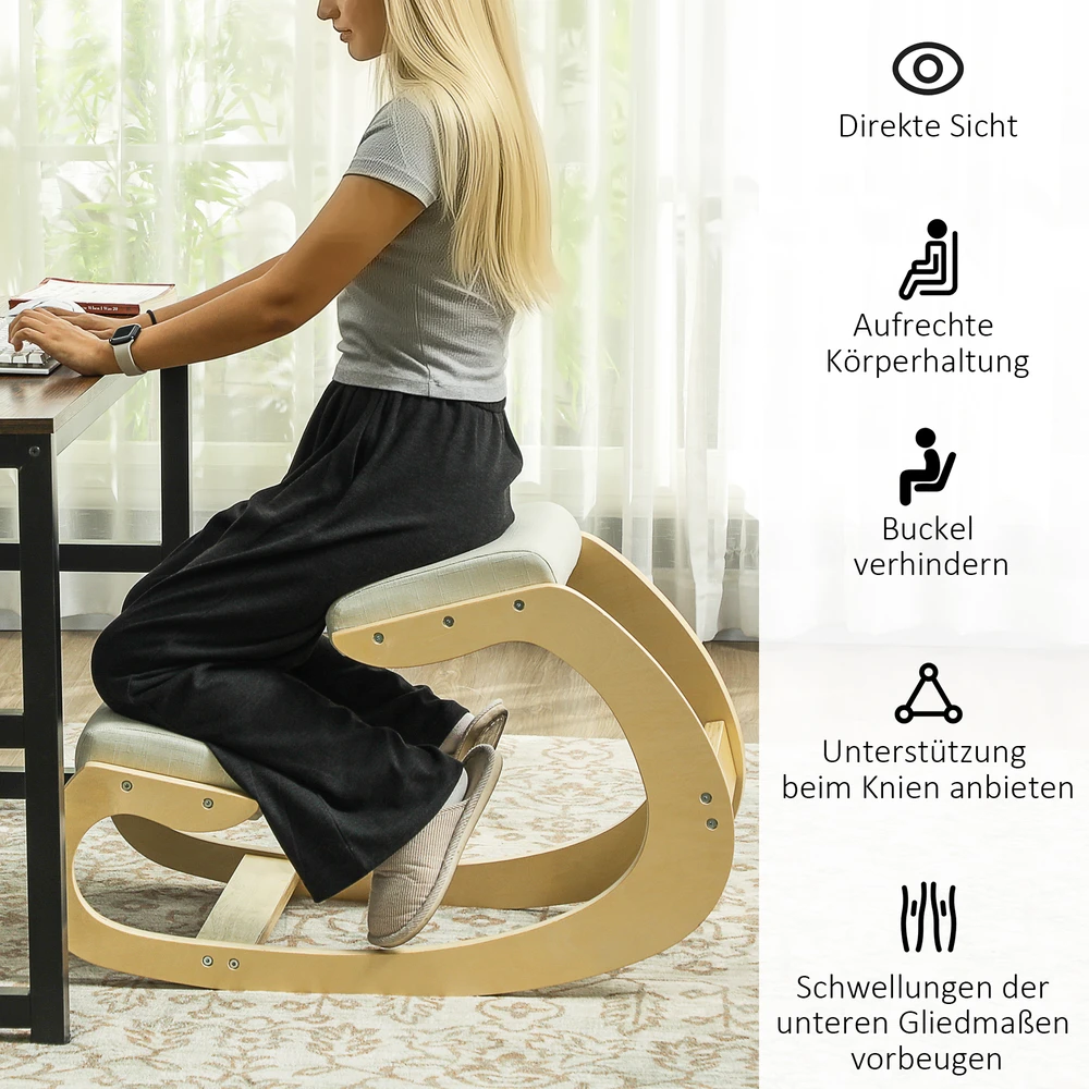 Aosom Kneeling chair namų biurui, kreminė balta, 55 x 85 x 55 cm
