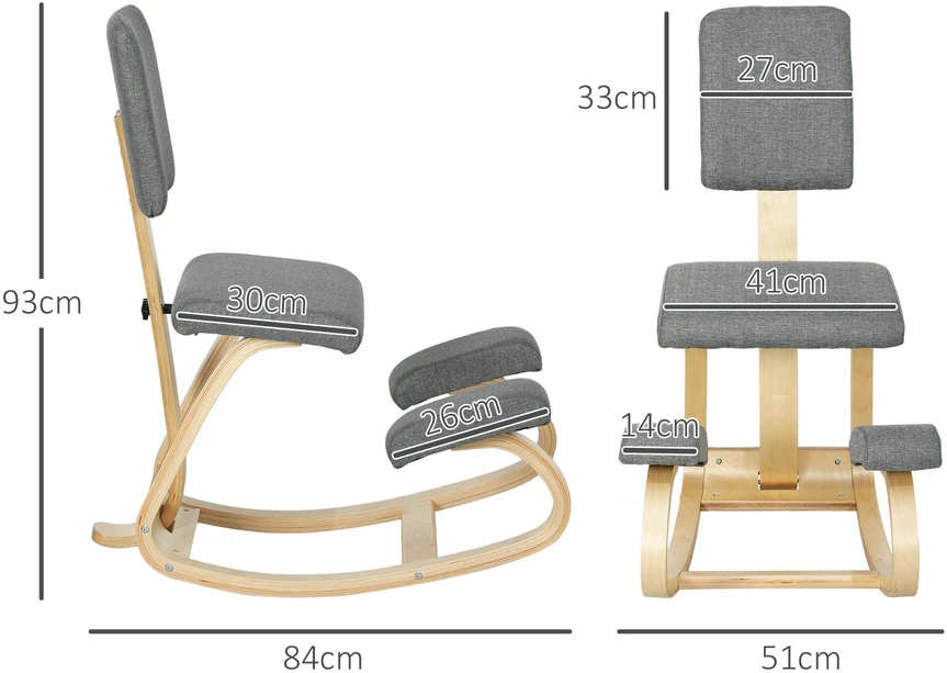 Aosom Kneeling chair, pilkas, 51 x 84 x 93 cm
