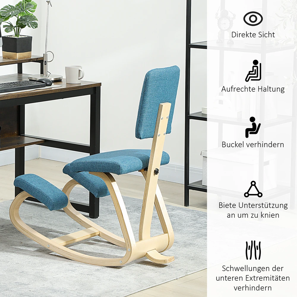 Aosom Kneeling chair, tamsiai mėlyna, beržo mediena, 84 x 51 x 93 cm