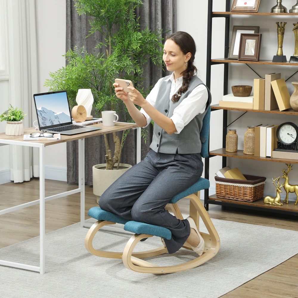 Aosom Kneeling chair, tamsiai mėlyna, beržo mediena, 84 x 51 x 93 cm
