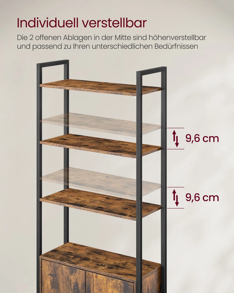 Songmics Knygų lentyna, 6 aukštų, 24 x 60 x 159,5 cm, vintažinė ruda, juoda