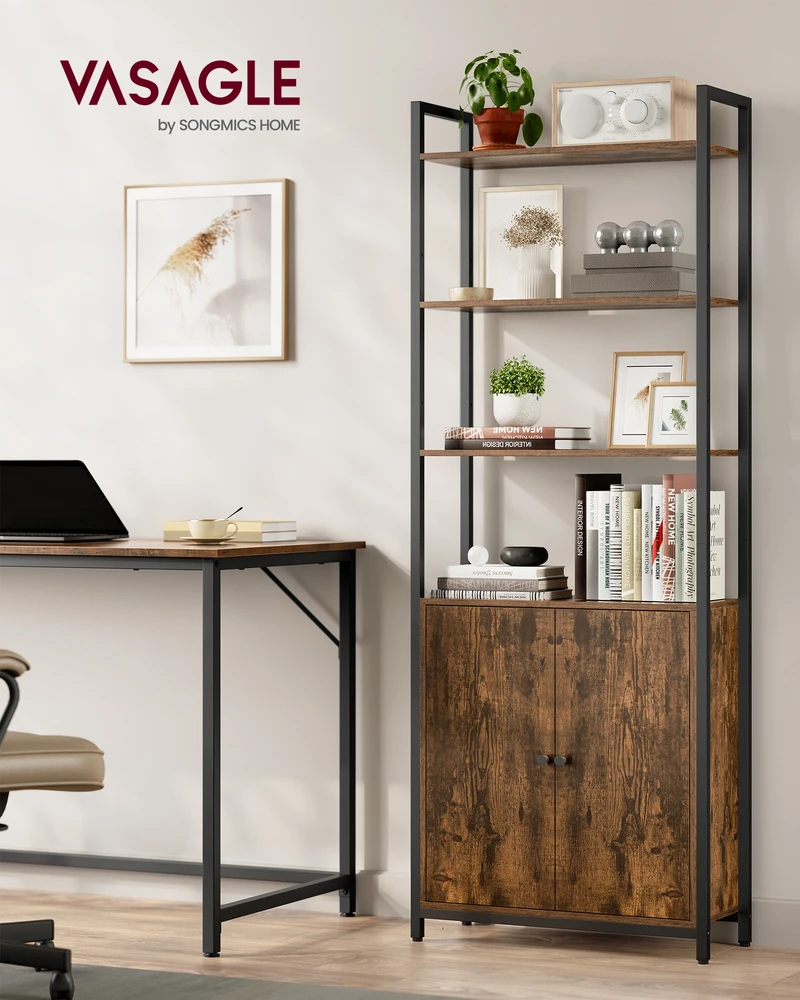 Songmics Knygų lentyna, 6 aukštų, 24 x 60 x 159,5 cm, vintažinė ruda, juoda