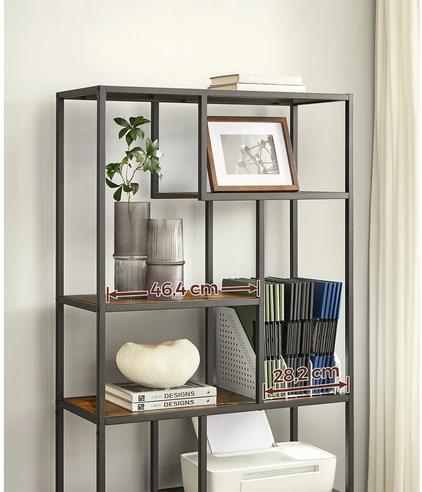 Songmics Knygų lentyna, 6 aukštų, 30 x 80 x 180 cm, medžio drožlių plokštė ir plienas, ruda-juoda