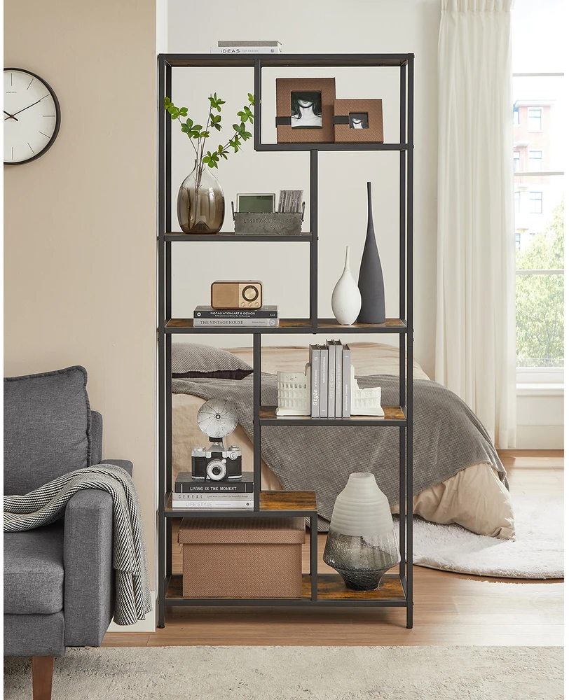 Songmics Knygų lentyna, 6 aukštų, 30 x 80 x 180 cm, medžio drožlių plokštė ir plienas, ruda-juoda