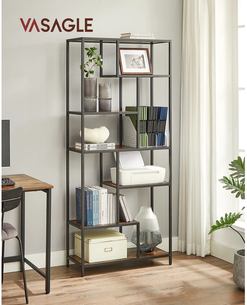 Songmics Knygų lentyna, 6 aukštų, 30 x 80 x 180 cm, medžio drožlių plokštė ir plienas, ruda-juoda