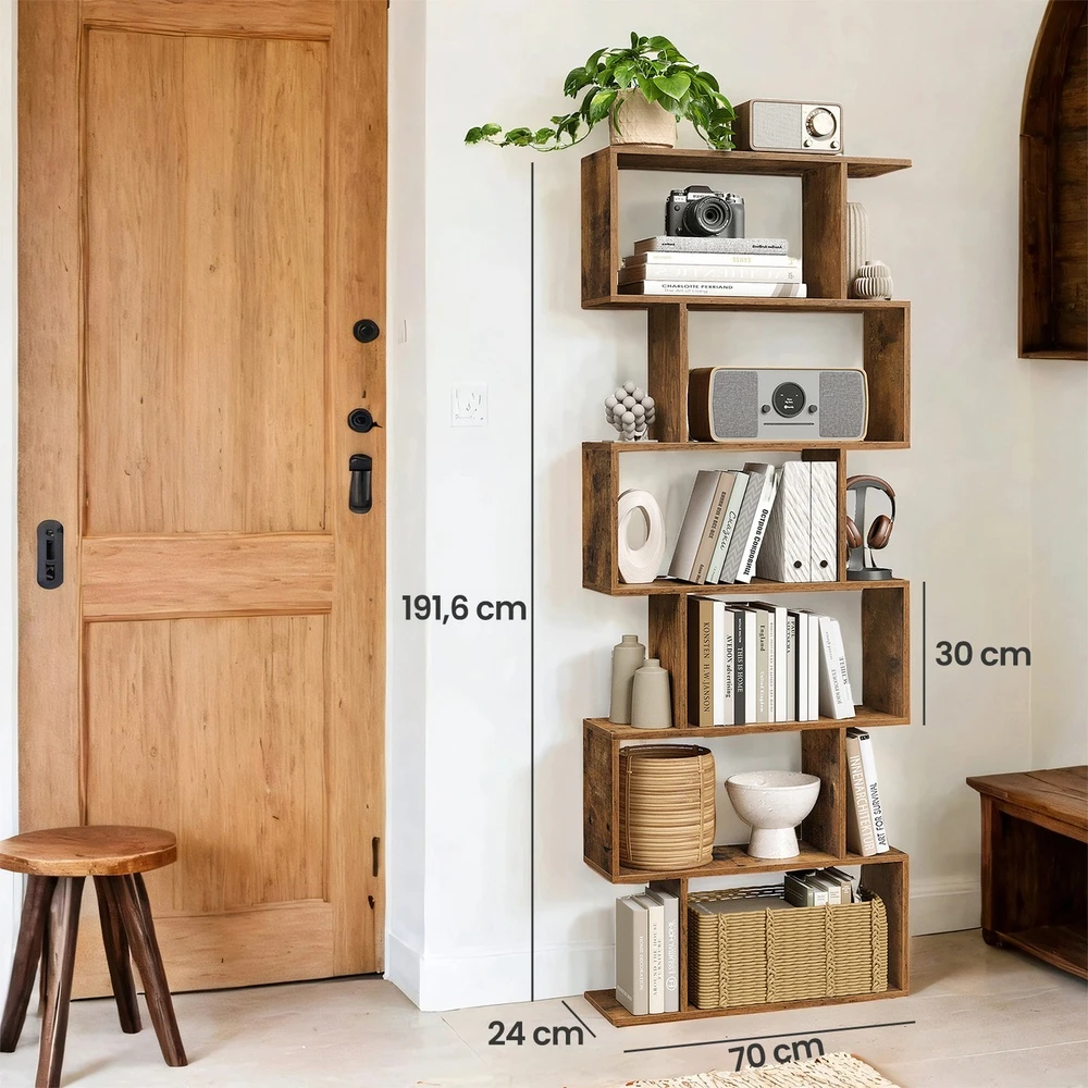 Songmics Knygų lentyna, 6 aukštų, kambario pertvara, 70 x 24 x 190,5 cm, rusvai ruda