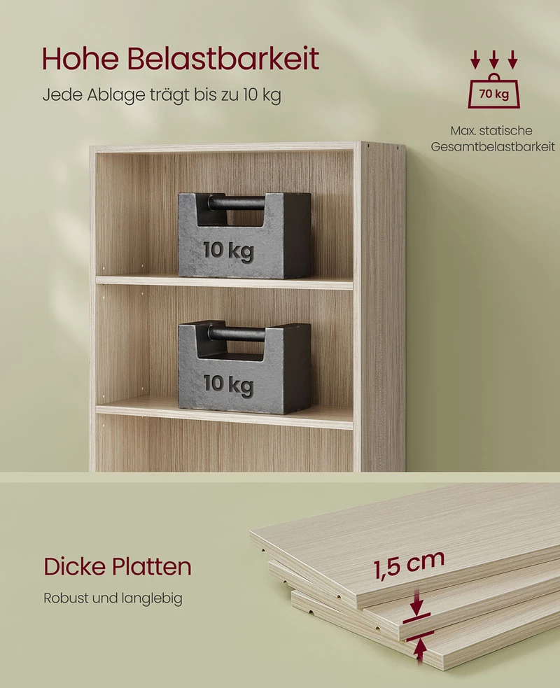 Songmics Knygų lentyna, 6 aukštų, reguliuojamos lentynos, medžio drožlių plokštė, 24 x 60 x 178,5 cm, natūraliai smėlinė