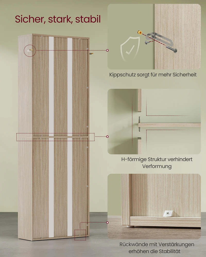 Songmics Knygų lentyna, 6 aukštų, reguliuojamos lentynos, medžio drožlių plokštė, 24 x 60 x 178,5 cm, natūraliai smėlinė