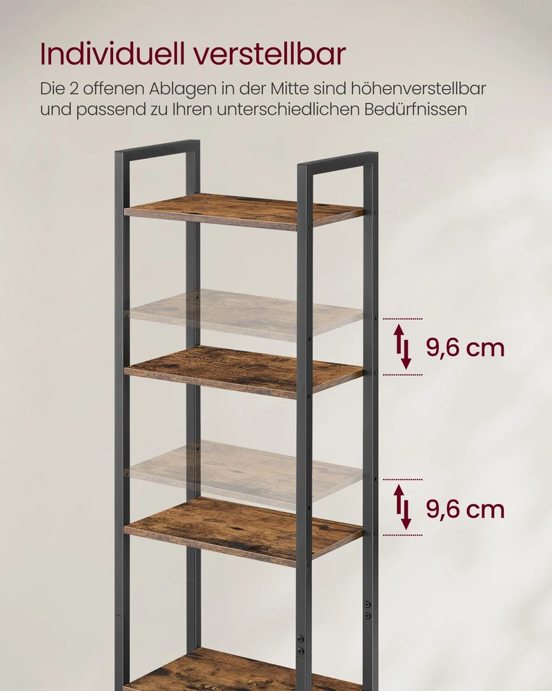 Songmics Knygų lentyna, 6 aukštų, su durimis, metalinis rėmas, 24 x 40 x 159,5 cm, ruda ir juoda