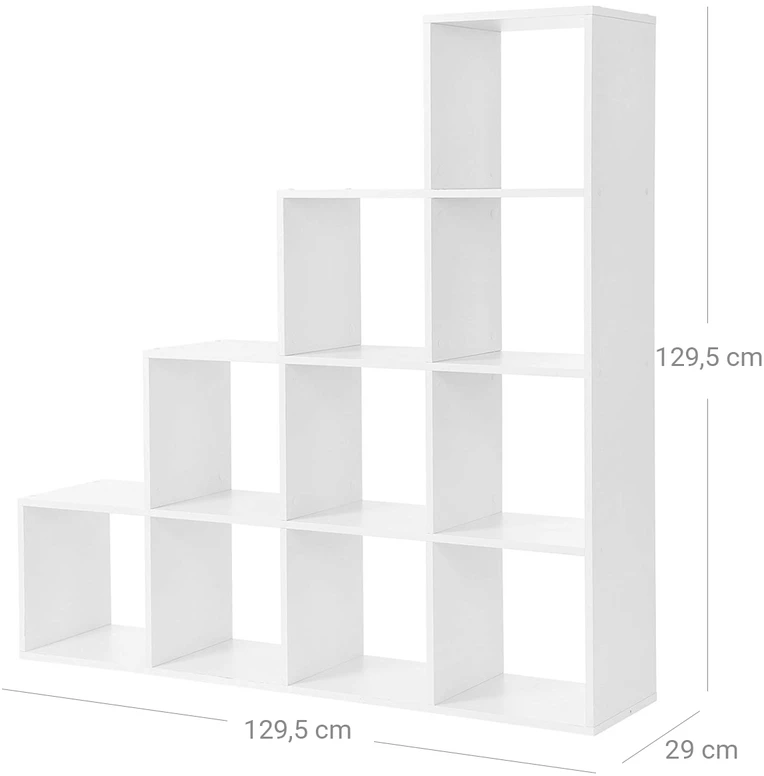 Songmics Knygų lentyna, balta, 10 kubinių skyrių, 129,5 x 29 x 129,5 cm