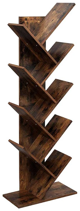 Songmics Knygų lentyna medžio formos, 8 lentynos, 50 x 25 x 141,5 cm, tamsiai ruda