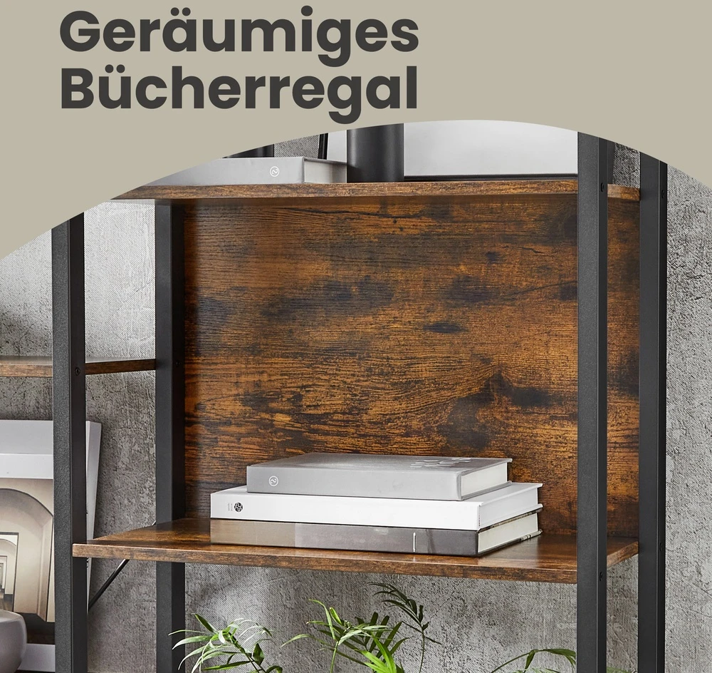 Songmics Knygų lentyna su 14 lentynų, metalinis rėmas, 158 x 24 x 166 cm, ruda-juoda