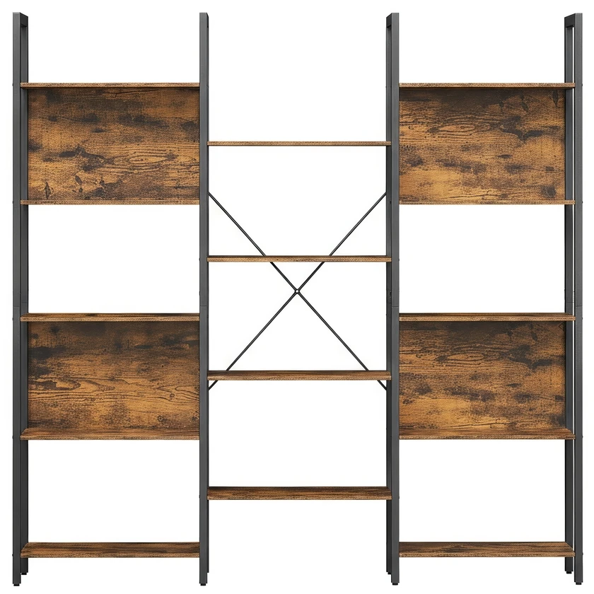 Songmics Knygų lentyna su 14 lentynų, metalinis rėmas, 158 x 24 x 166 cm, ruda-juoda